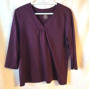 LL Bean 3/4 Sleeve XL Petite Top, Burgundy/Purple